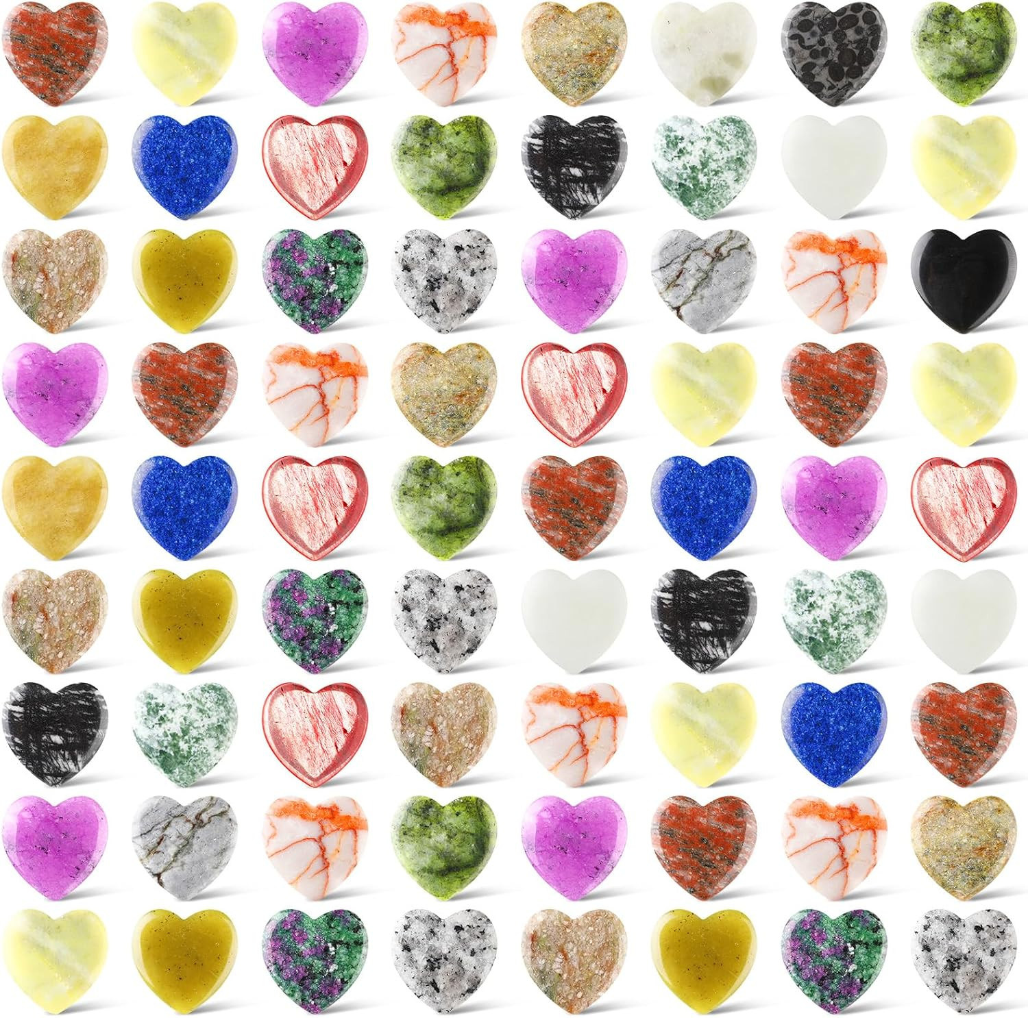 72pc Heart Healing Crystal Stones Bulk Assorted Polished Worry Palm Chakra Gift
