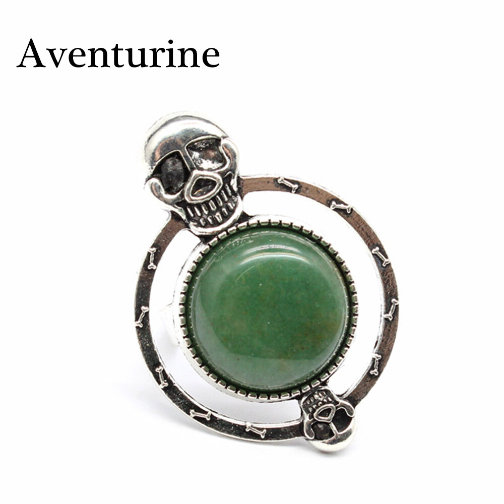 Skull Skeleton Round Crystal Finger Opening Ring Natural Stone Quartz Gift Reiki