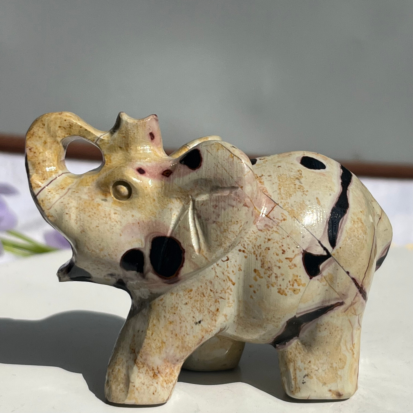 Natural Traditional Chinese painting of Elephant Carved Quartz Crystal Healing