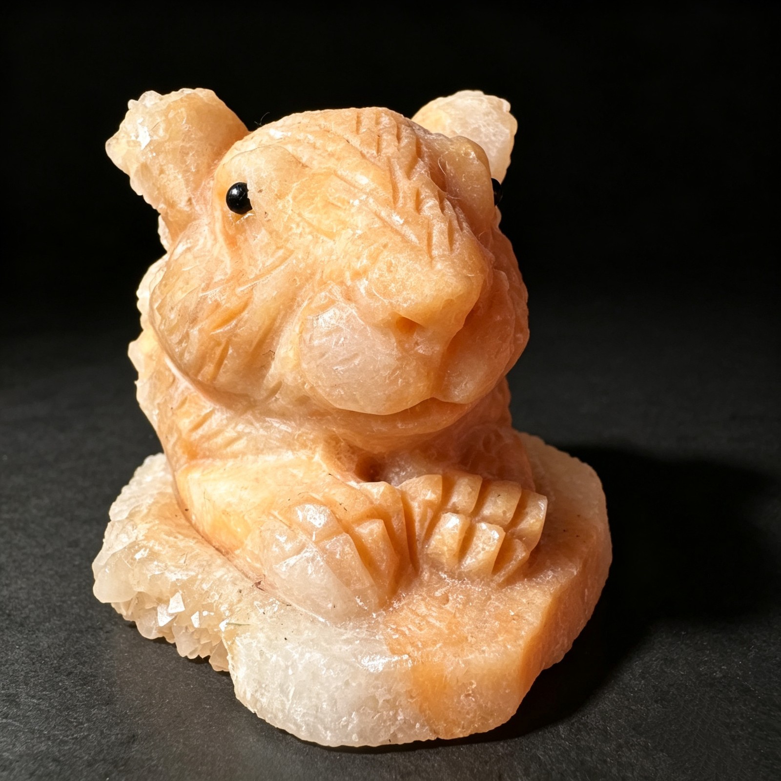 Collectible Quartz & Calcite Rat Head Carving | Hand Carved Crystal Specimen Art