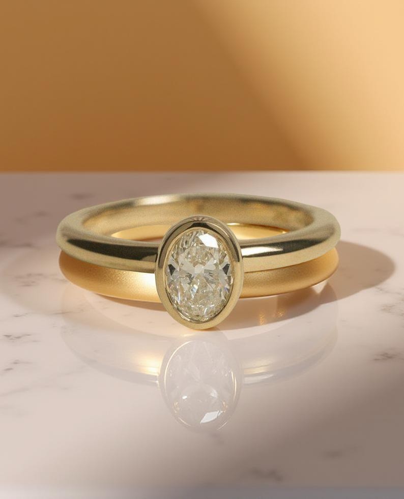2 Ct Oval Cut Bezel Moissanite Ring 925 Sterling Silver Engagement Ring