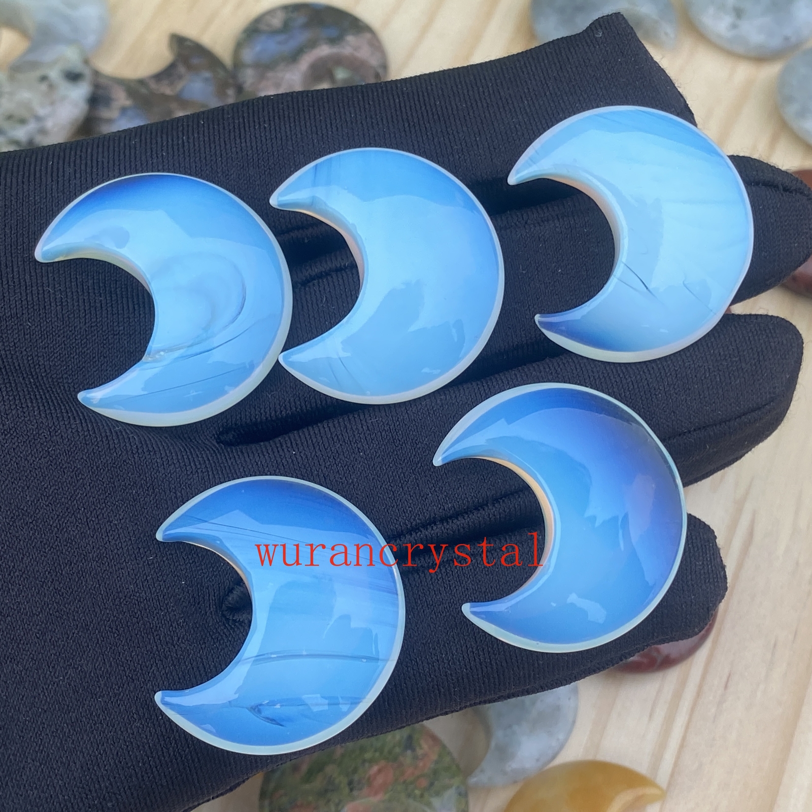 A+ Opalite moon Quartz crystal skull carved Healing point Gem Reiki gifts 5pcs