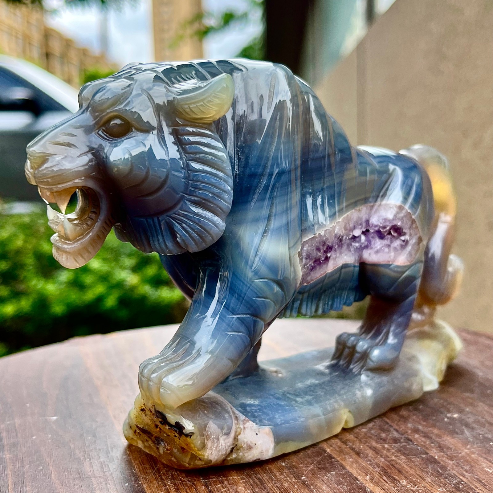 2.27LB High level natural amethyst cave hand carved spiritual tiger