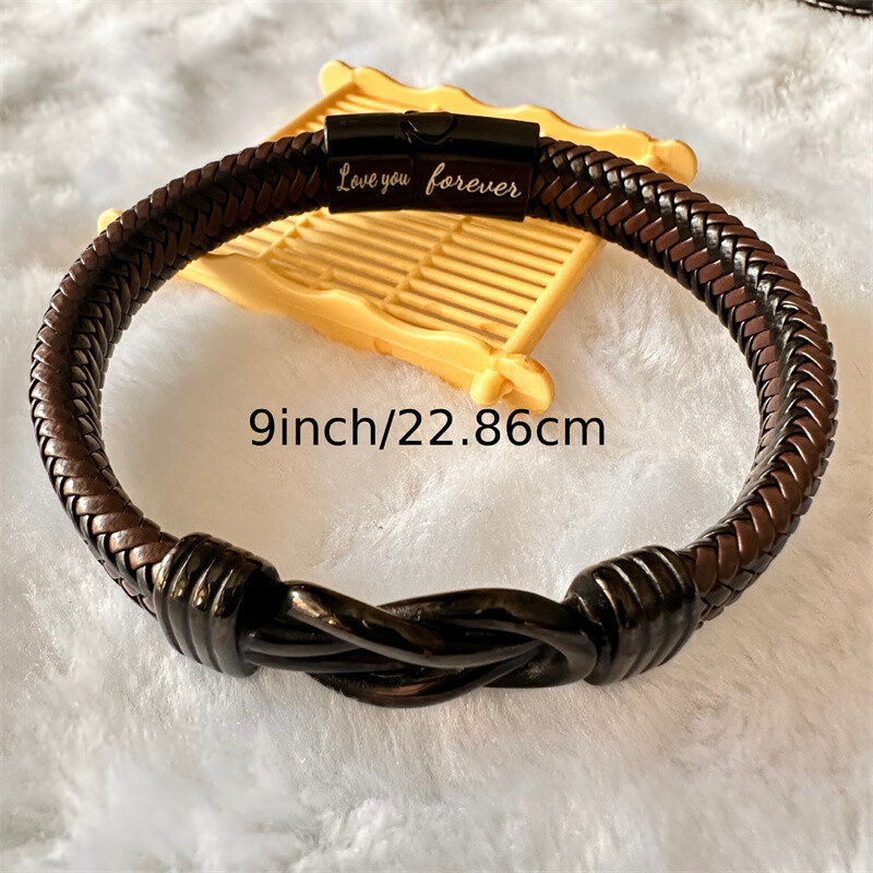 Men’s Genuine Leather Braided Bracelet Stainless Steel Magnetic Buckle Bangle
