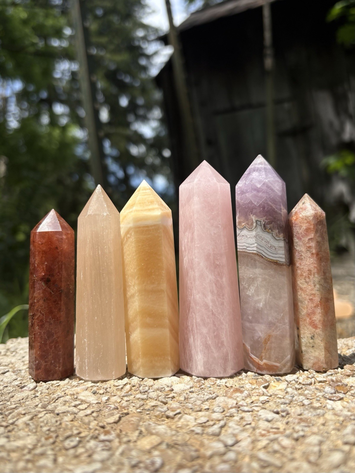 Bulk Crystal Towers Lot- Sunstone, Rose Quartz, Orange Calcite, Amethyst & More