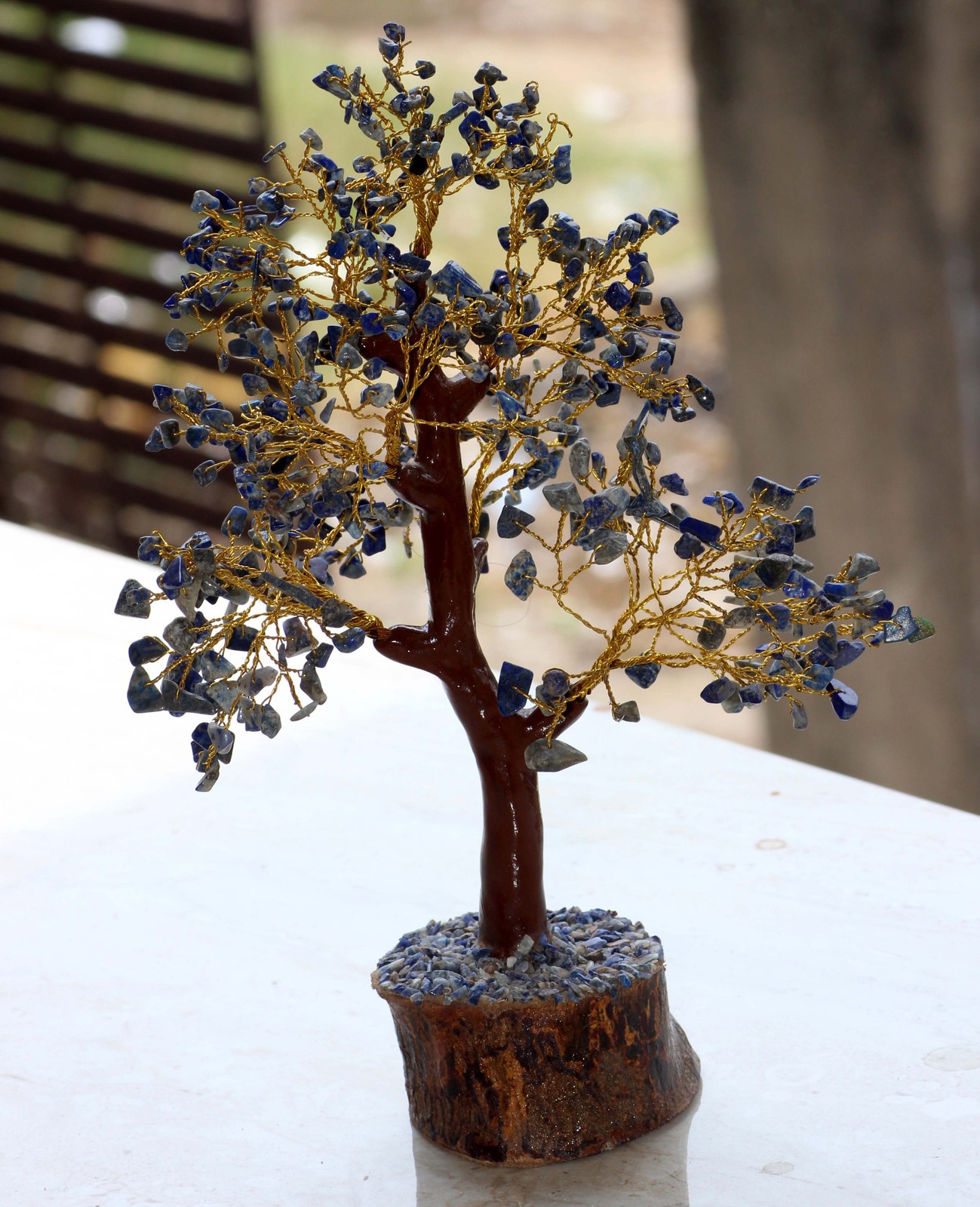 Lapis Lazuli 300+ Gemstones Golden Branches Bonsai Money Tree Decor 10.5″ JW