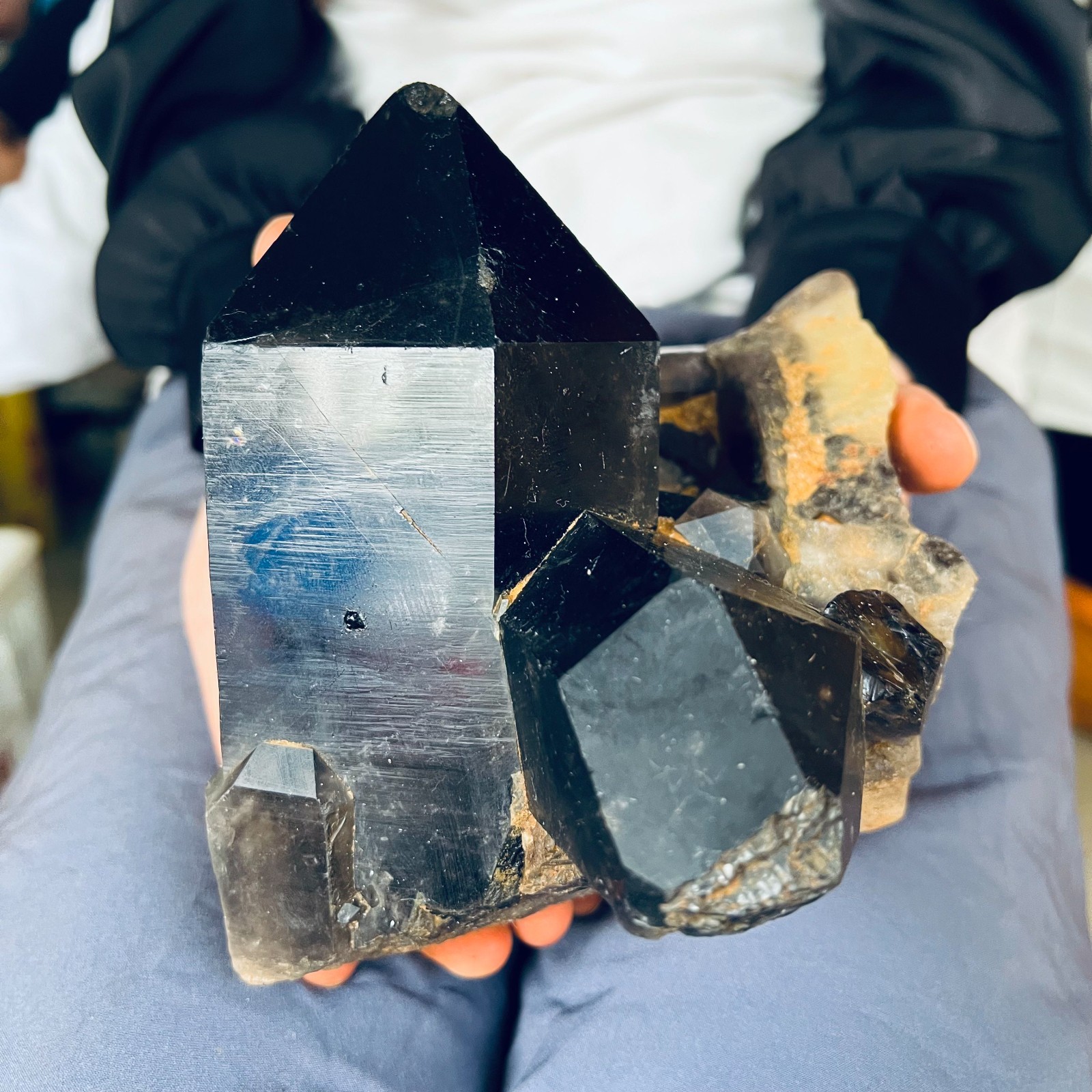 4.62LB TOP natural black smoky quartz cluster crystal vug point Mineral specimen