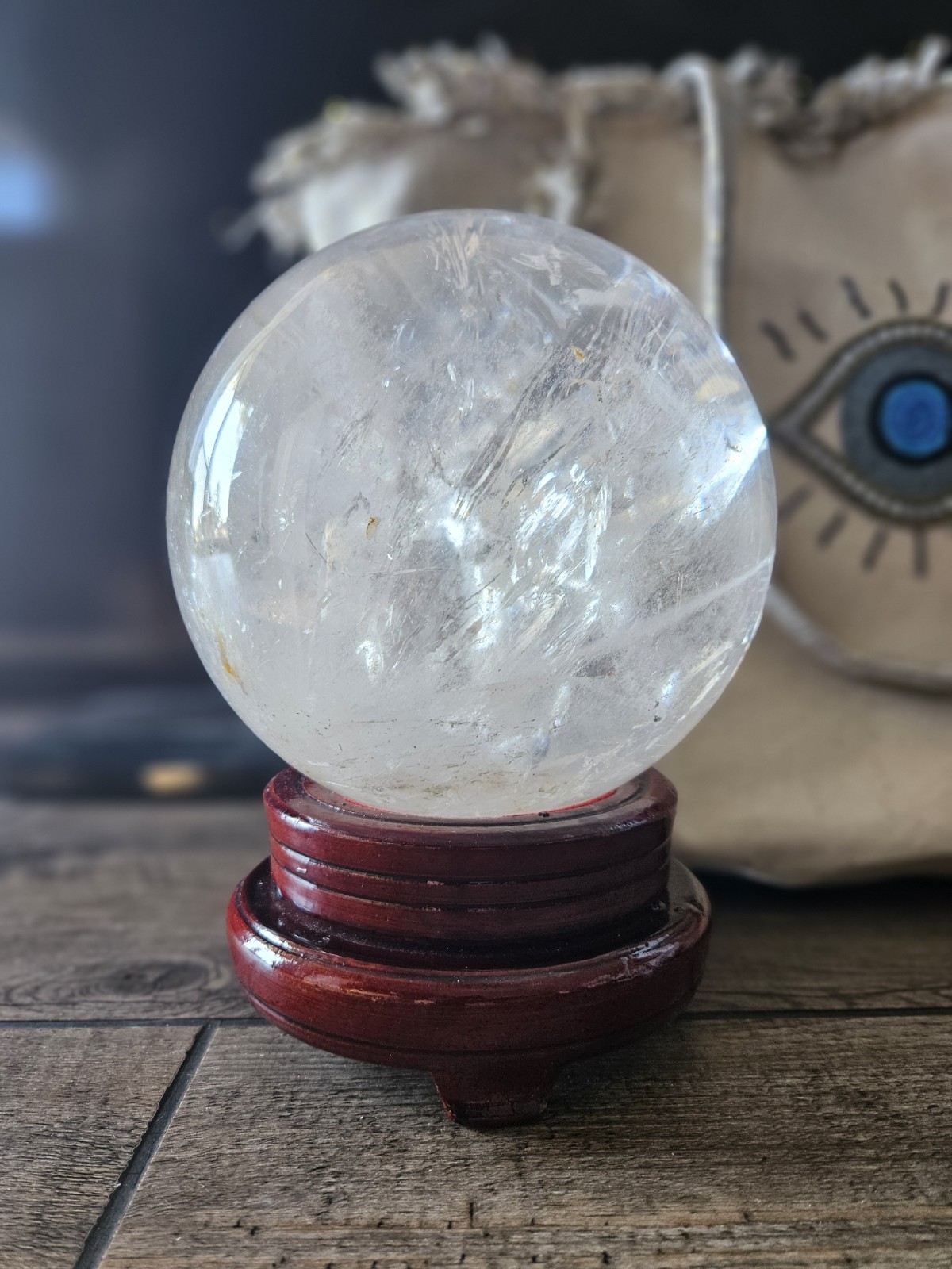 Quartz Sphere Crystal Ball With Turntable Pedestal, Seeing Eye Tote, Tarot Cards