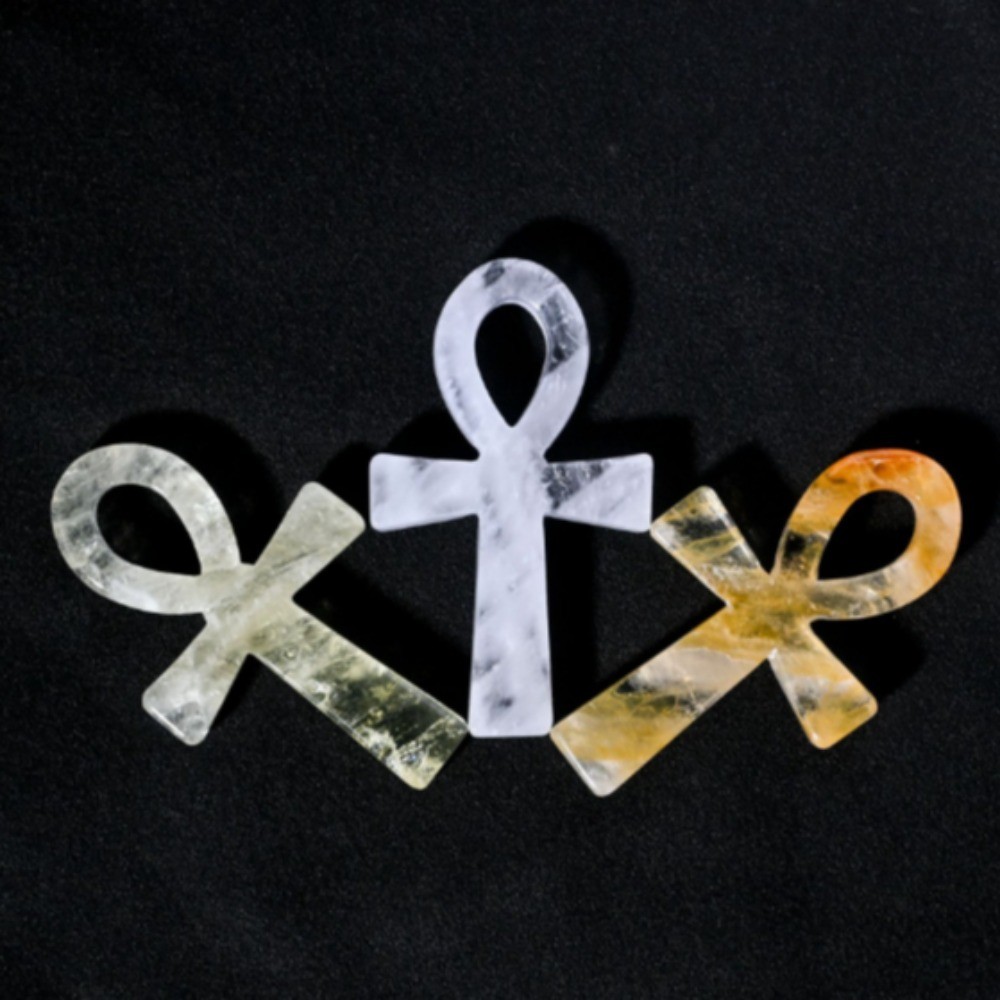 Natural Crystal Ankh Cross Pendant Egyptian Life Symbol Reiki Healing Quartz