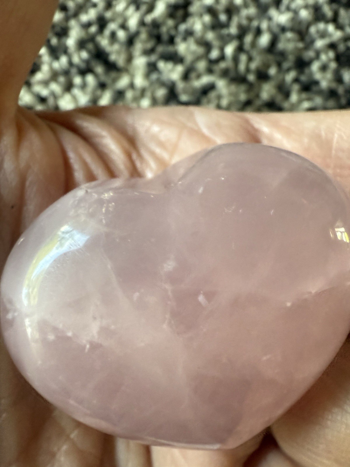 Pink Rose Quartz Crystal Heart Gemstone 1 1/2”Wide Solid No Hole Valentine