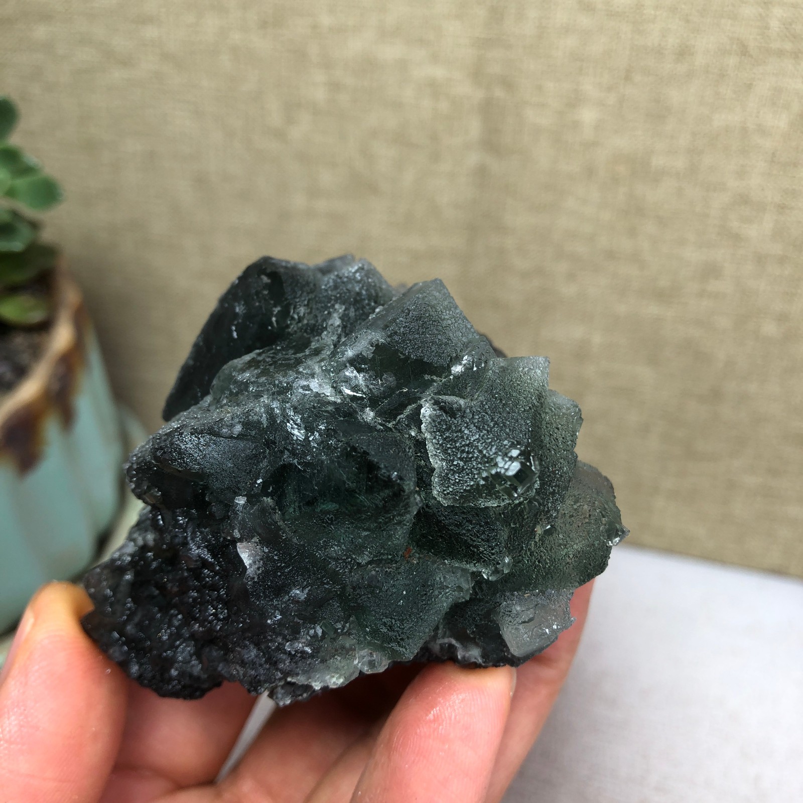 161g NATURAL Green Cubic FLUORITE Crystal Cluster Mineral Specimen A4730