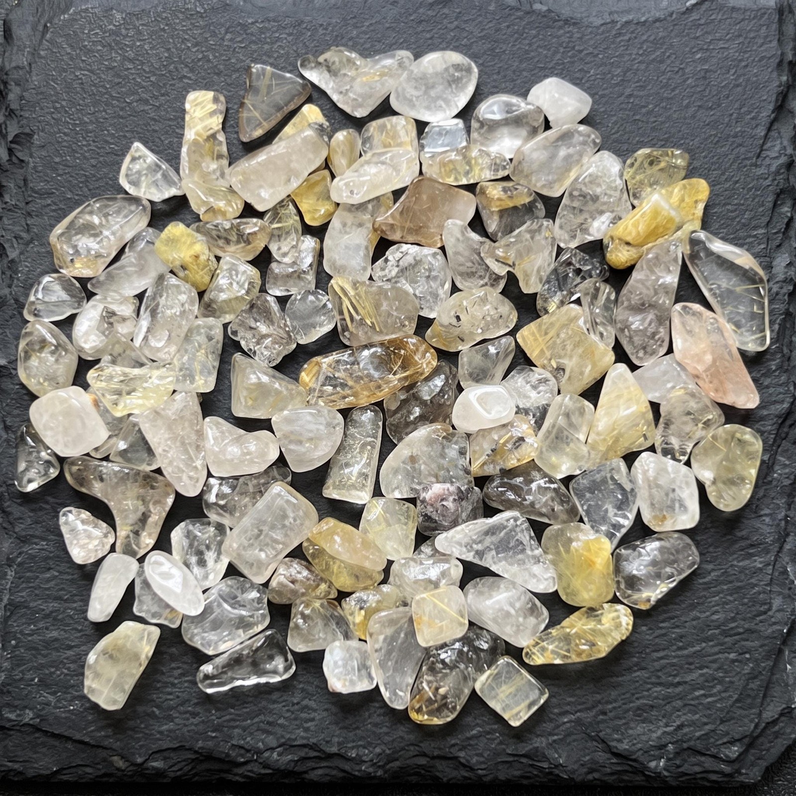 Small Gold Rutilated Quartz Crystal Tumbled Stones (By The Ounce or Pound)
