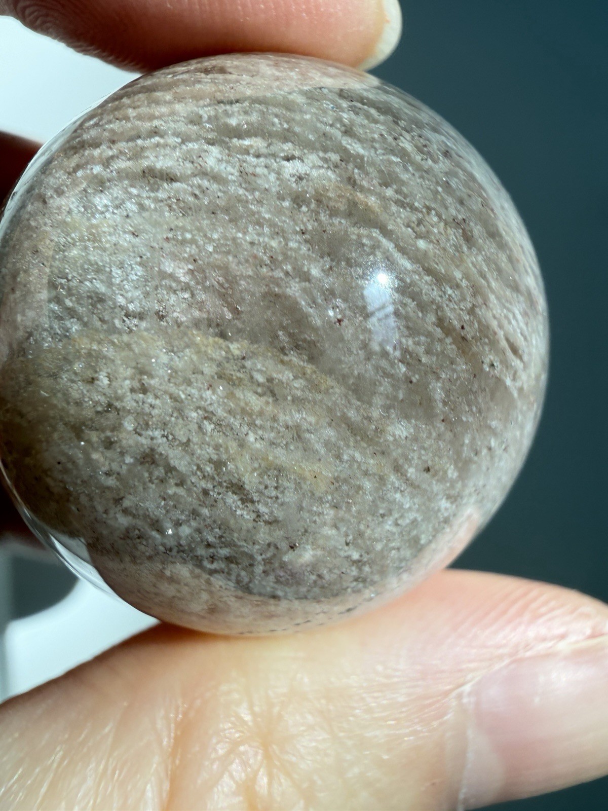 Beige Pink Toned Thousand Layer Lodolite Garden Inclusion Sphere 32mm
