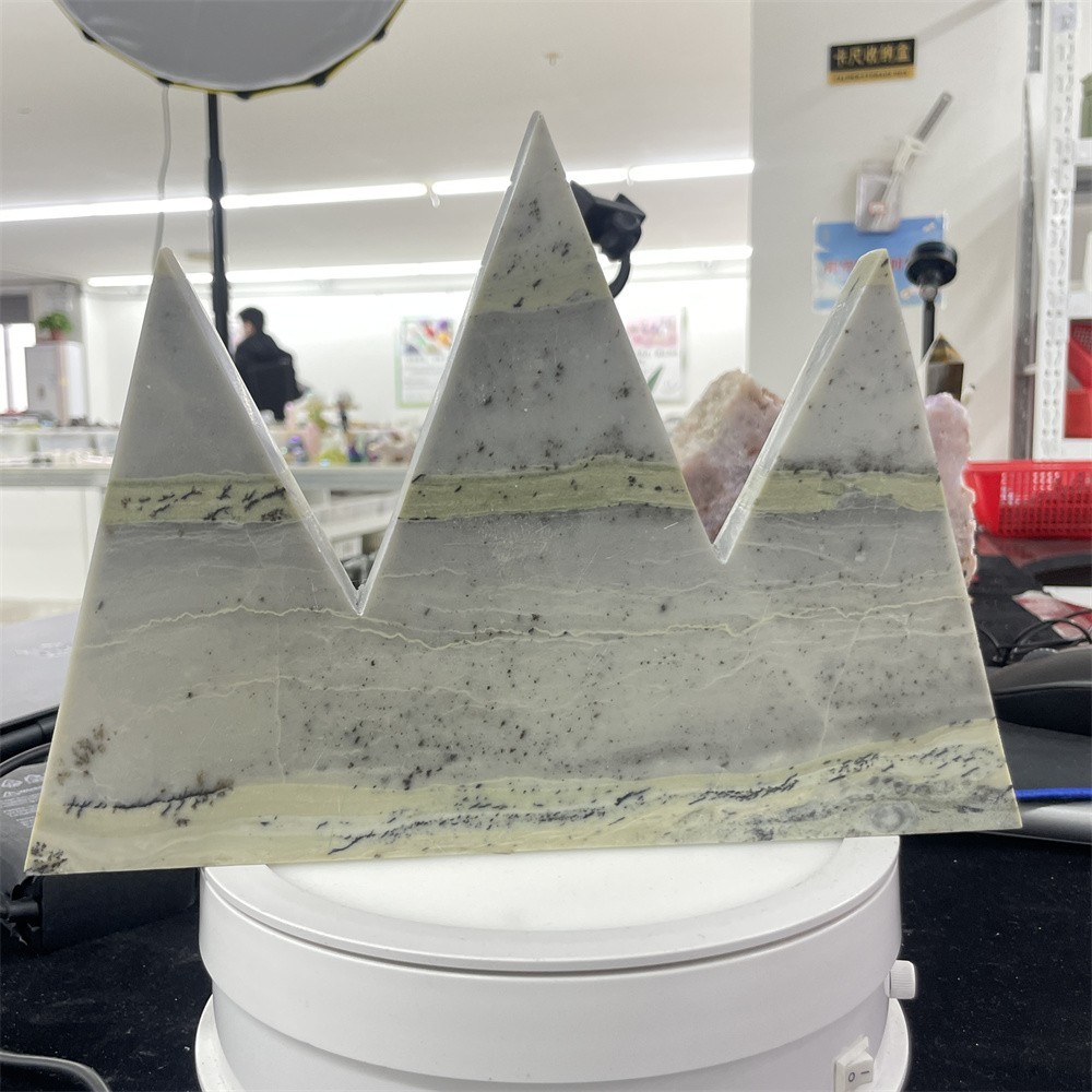 2.9LB 9.6″ Natural Dendritic Jade Triangle Mountain Decor Crystal Quartz Energy