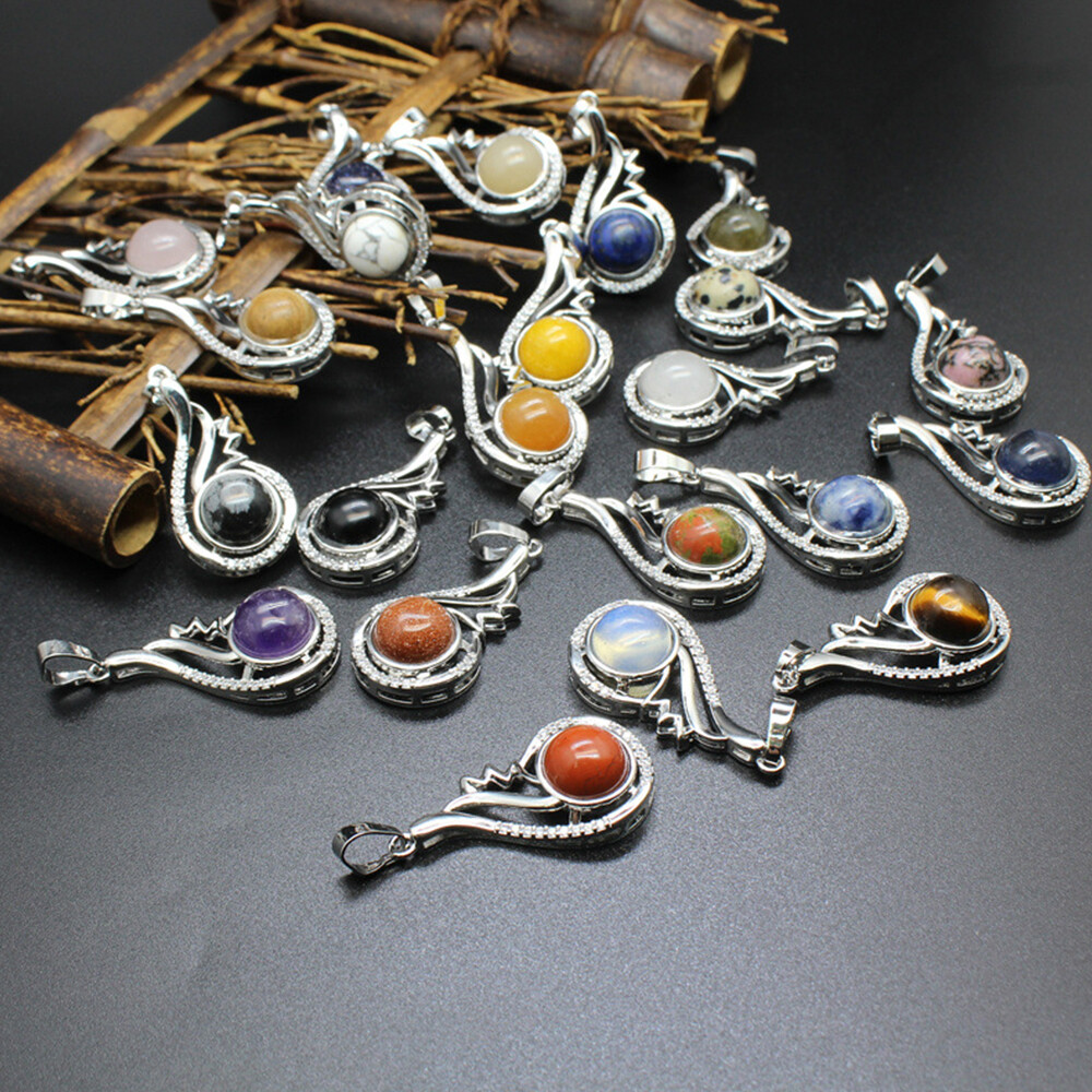 Mini Natural Crystal Round Bead Pendant Quartz Chakra Jewelry Reiki Gift Healing