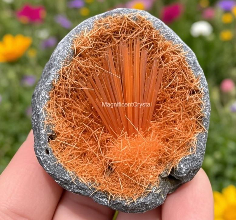 Rare Natural Meteorite Quartz Crystal Specimen Goethite Orange Copper Ore Decor