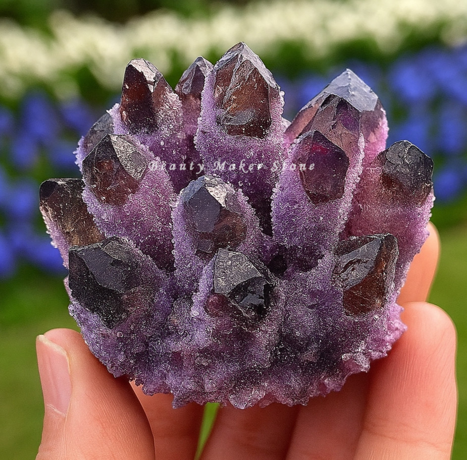 300G Natural Violet Amethyst Phantom Geode Quartz Cluster Crystal Home Decor