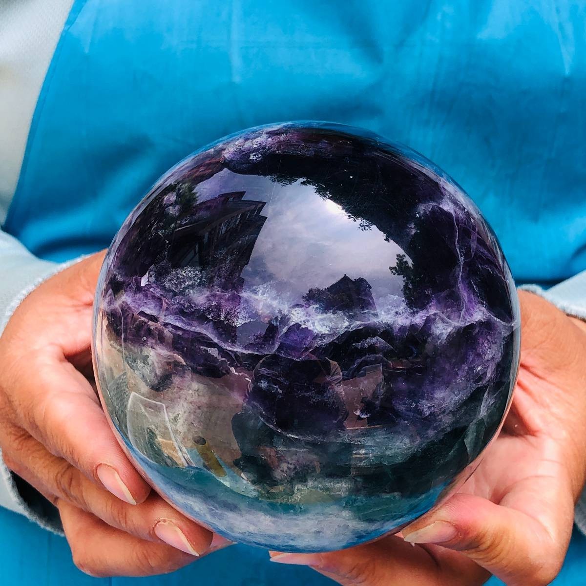 4.44LB Large Natural Fluorite Sphere Quartz Crystal Ball Energy Healing Stone