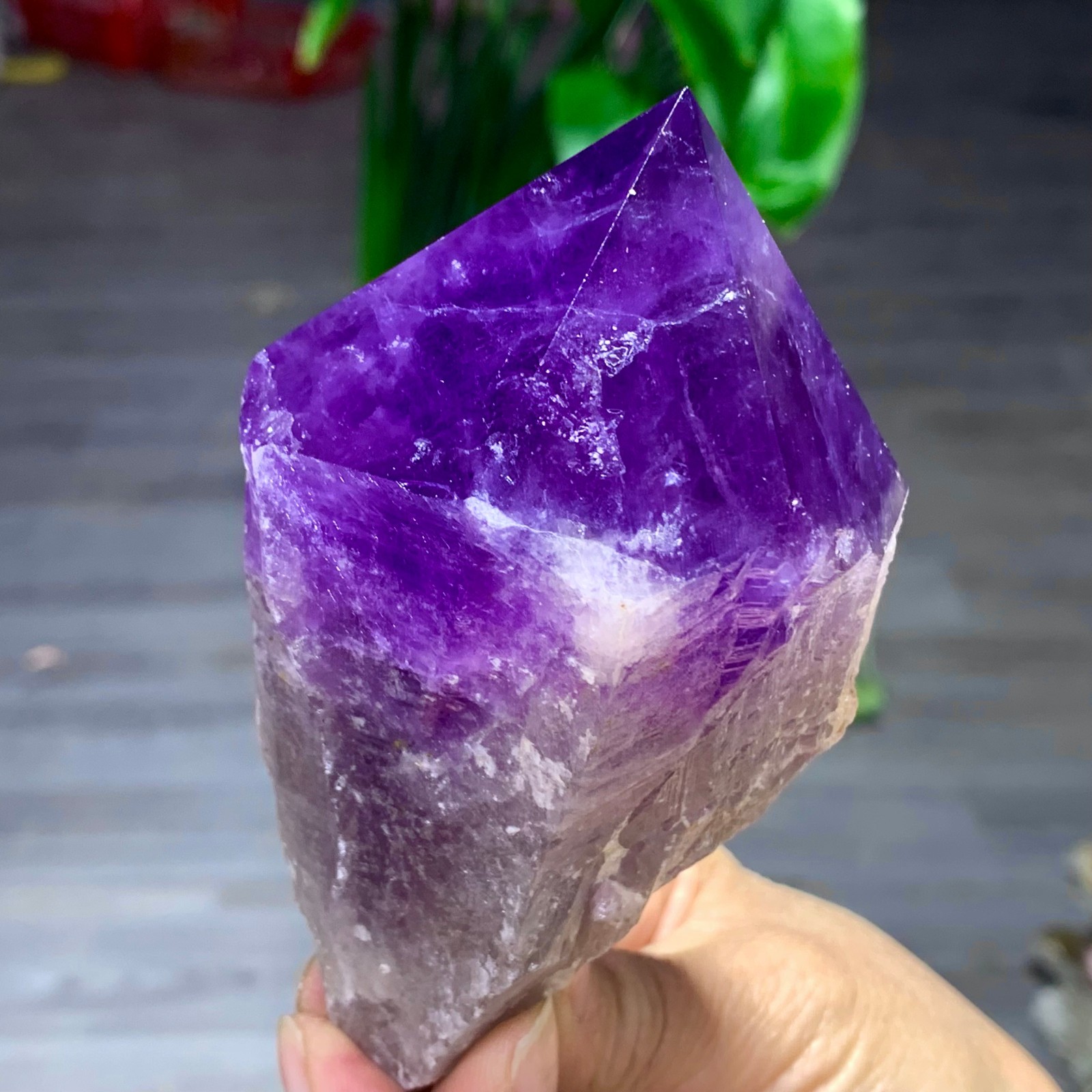 378G Natural Amethyst Quartz Crystal Single-End Terminated Wand Point Healing