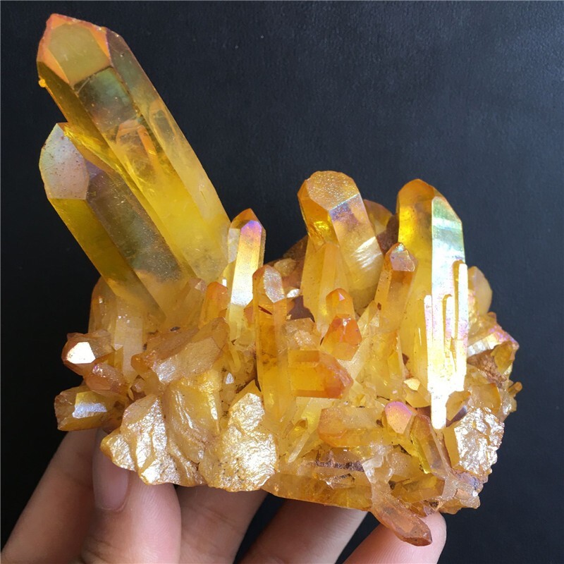 Angel Aura Yellow Quartz Cluster Yellow Crystal Mineral Specimen Home Decoration