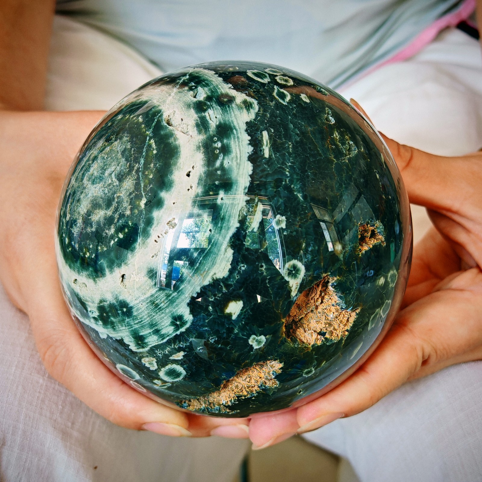 4.62LB Natural ocean jade crystal ball, polished quartz ball 2.1kg