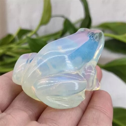 Natural Opal Quartz Crystal Lucky Frog Carved Gemstone Statue Energy Decor US