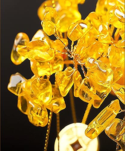 Feng Shui Crystal Money Tree with Dragon Pot Citrine Tree Hangs Lucky Cold Coins