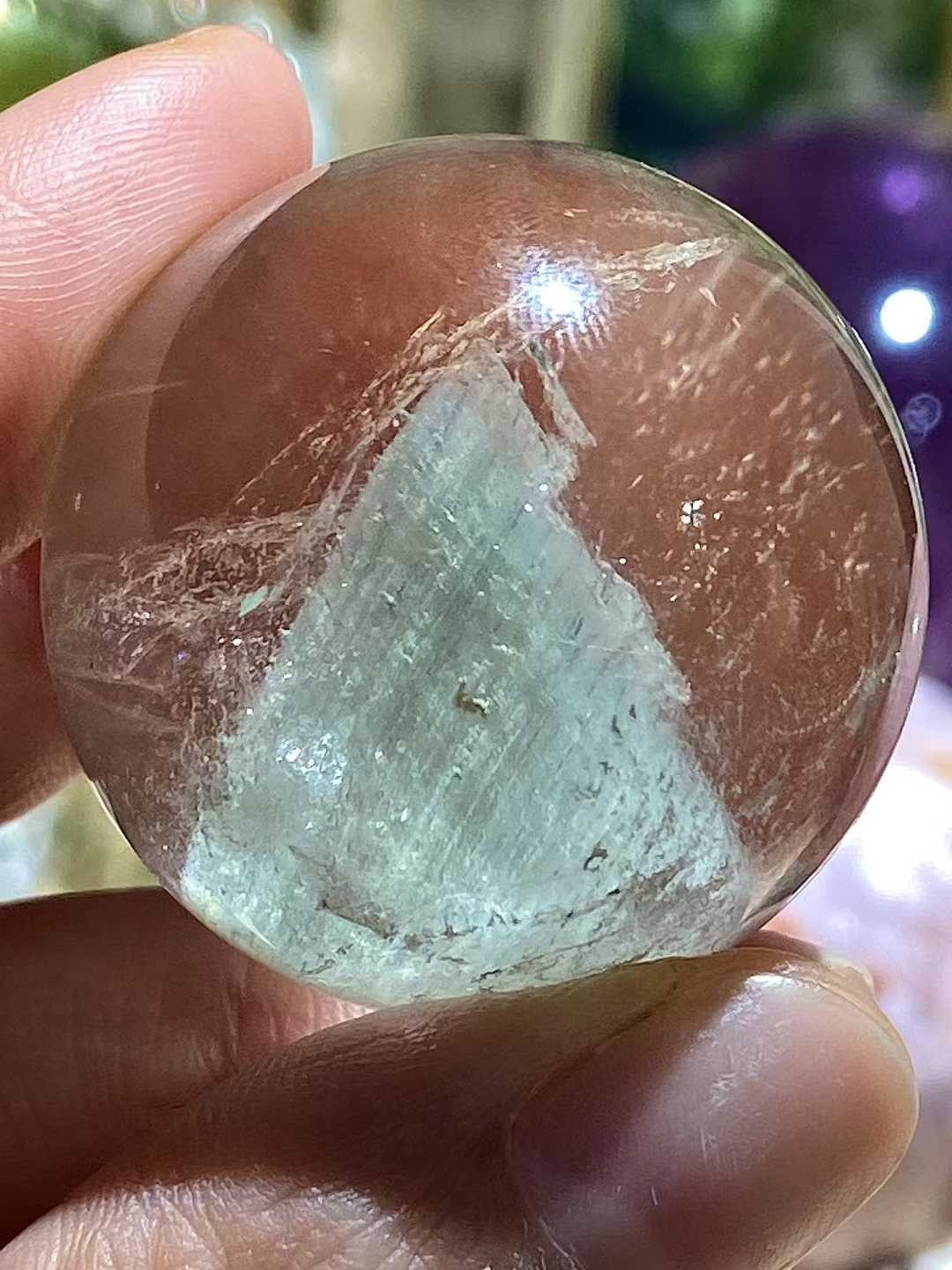 34mm Natural Green Ghost Quartz Sphere Crystal Ball Mineral Reiki Decor +Stand