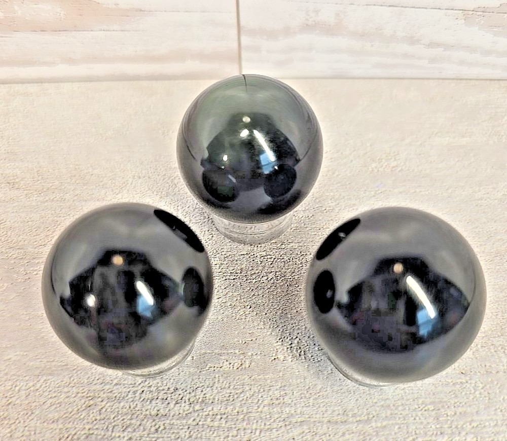 Rainbow Obsidian Sphere Set 3pc Silver Sheen Crystal Balls 26mm