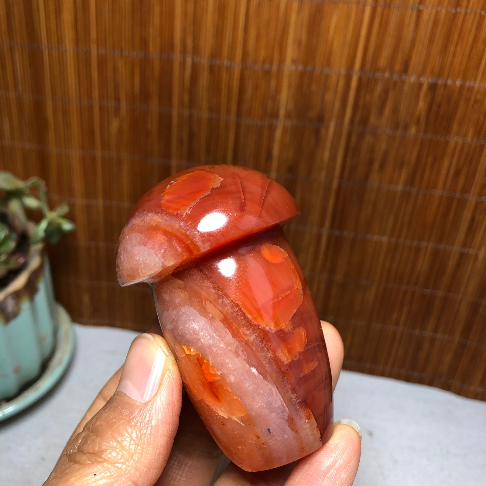 68-45-35mm Rare NATURAL red agate mushroom polishing Crystal specimen 162g A5093