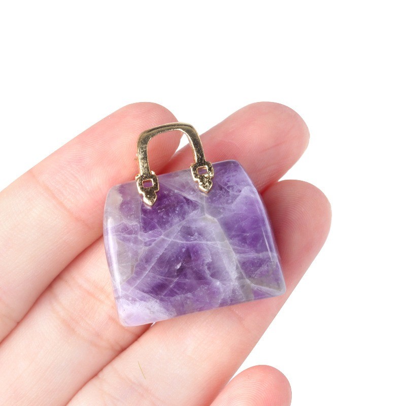 Natural Crystal Mini Handbag Pendant Gemstone Bag Charm DIY Necklace Keychain