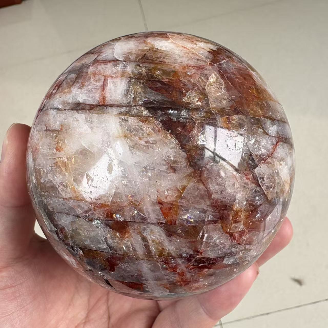Large Natural Red Fire Quartz Sphere 4” 3.2 lb Hematoid Crystal Ball Healing