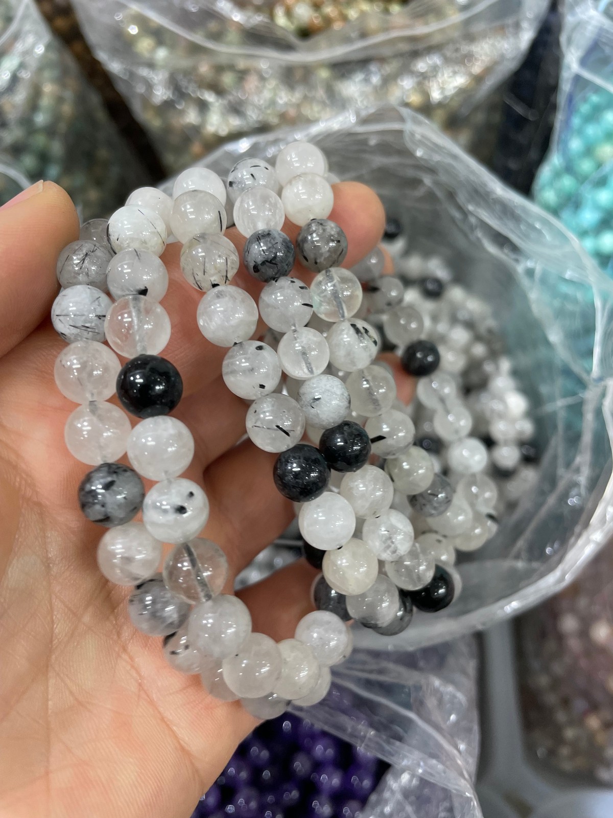 5pc 8mm Natural Rutilated Bead Bracelet Reiki CrystalQuartz Healing Decorate