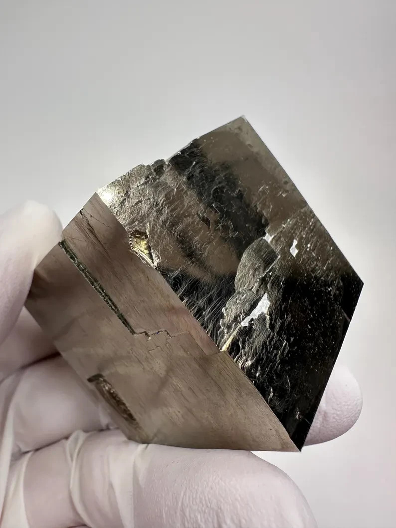 MIRROR SHINE__Beautiful Lusterous 1 5/8” Pyrite Cube__Navajun Mine, Spain