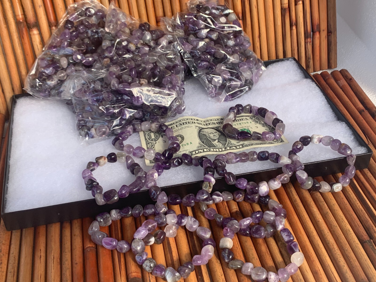 Lot of 3 Natural Amethyst Tumbled Stone Bracelets | Healing Crystal Jewelry Set