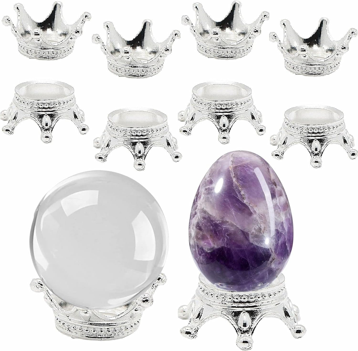 10 pcs Metal Silver Crystal Ball Stands Globe Stone Holders Egg Sphere Displays