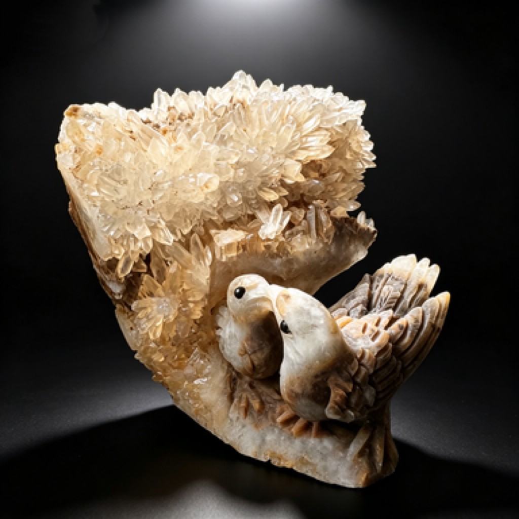 Hand Carved Crystal Cluster Bird Figurine – Natural Raw Stone Desk Decor Sculptu