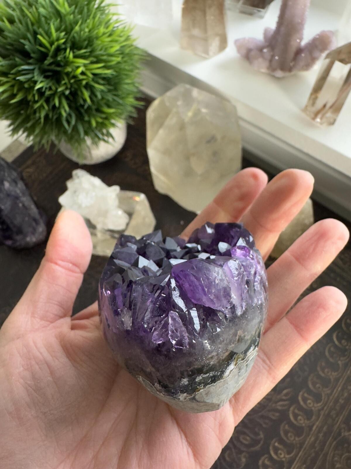 Amethyst Crystal Cluster Geode Dark Purple Standing Cut Base Mineral Specimen 33