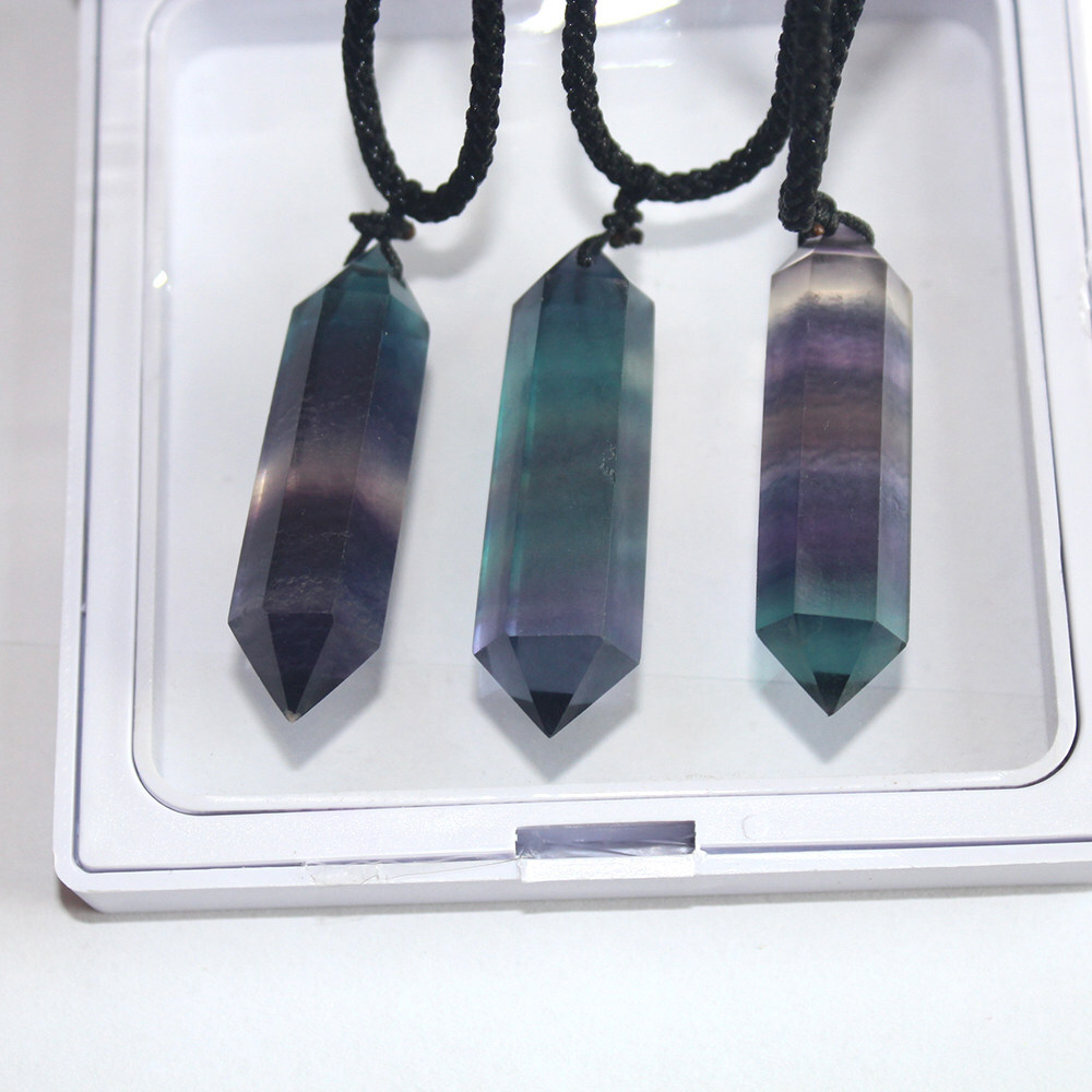Natural Rainbow Fluorite Quartz Crystal Gemstone Pendant Healing Necklace Amulet