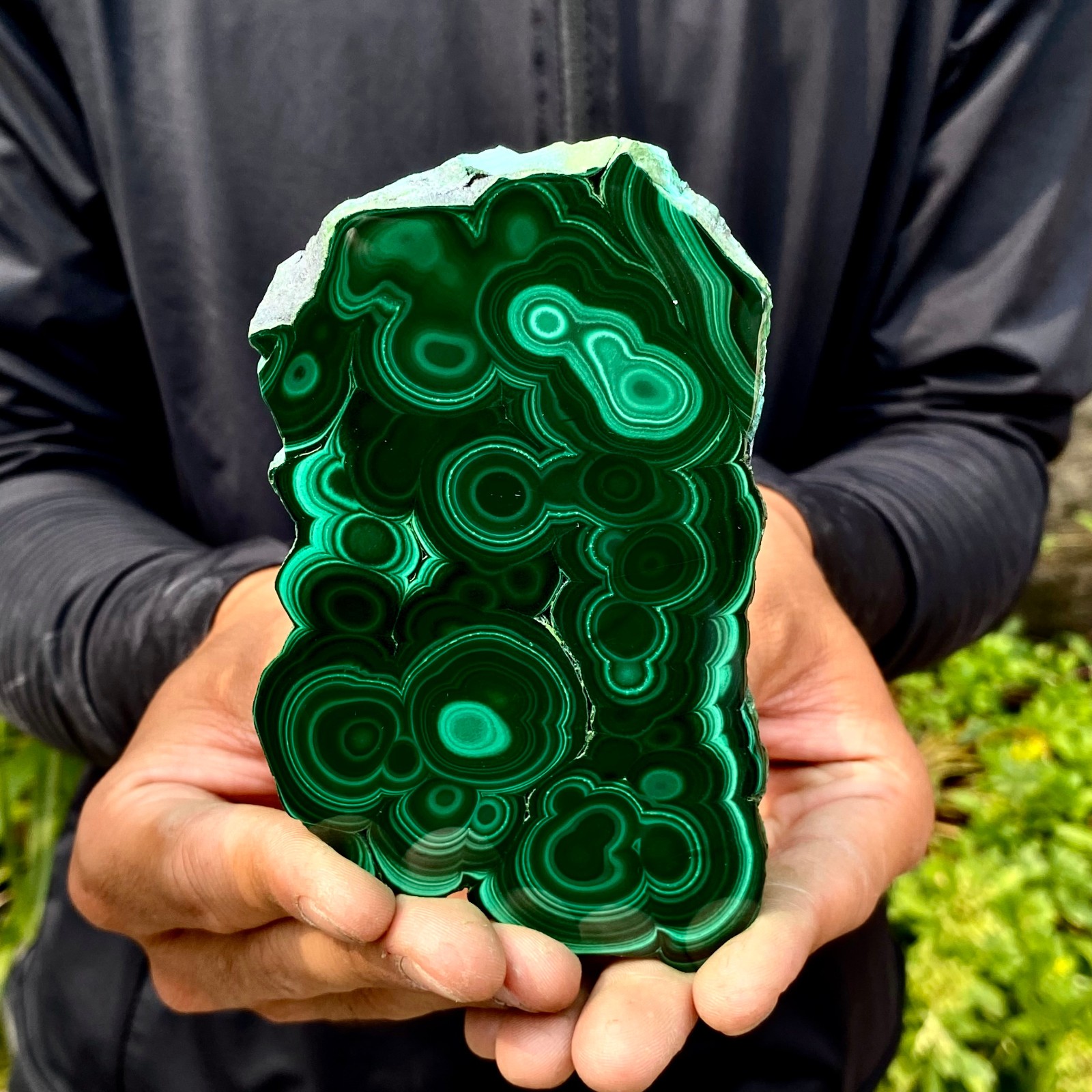 389G Natural malachite slice quartz crystal luster mineral specimen
