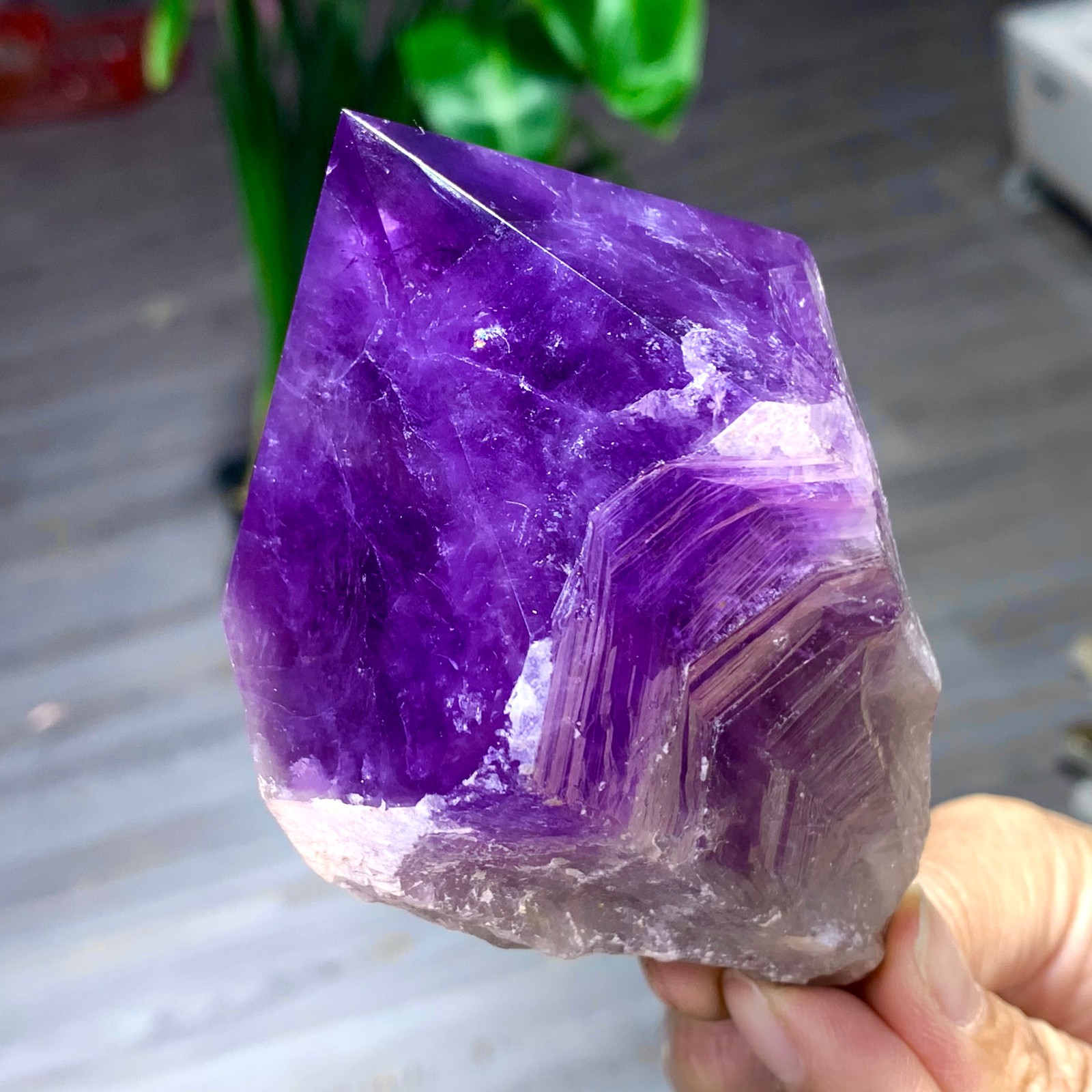378G Natural Amethyst Quartz Crystal Single-End Terminated Wand Point Healing