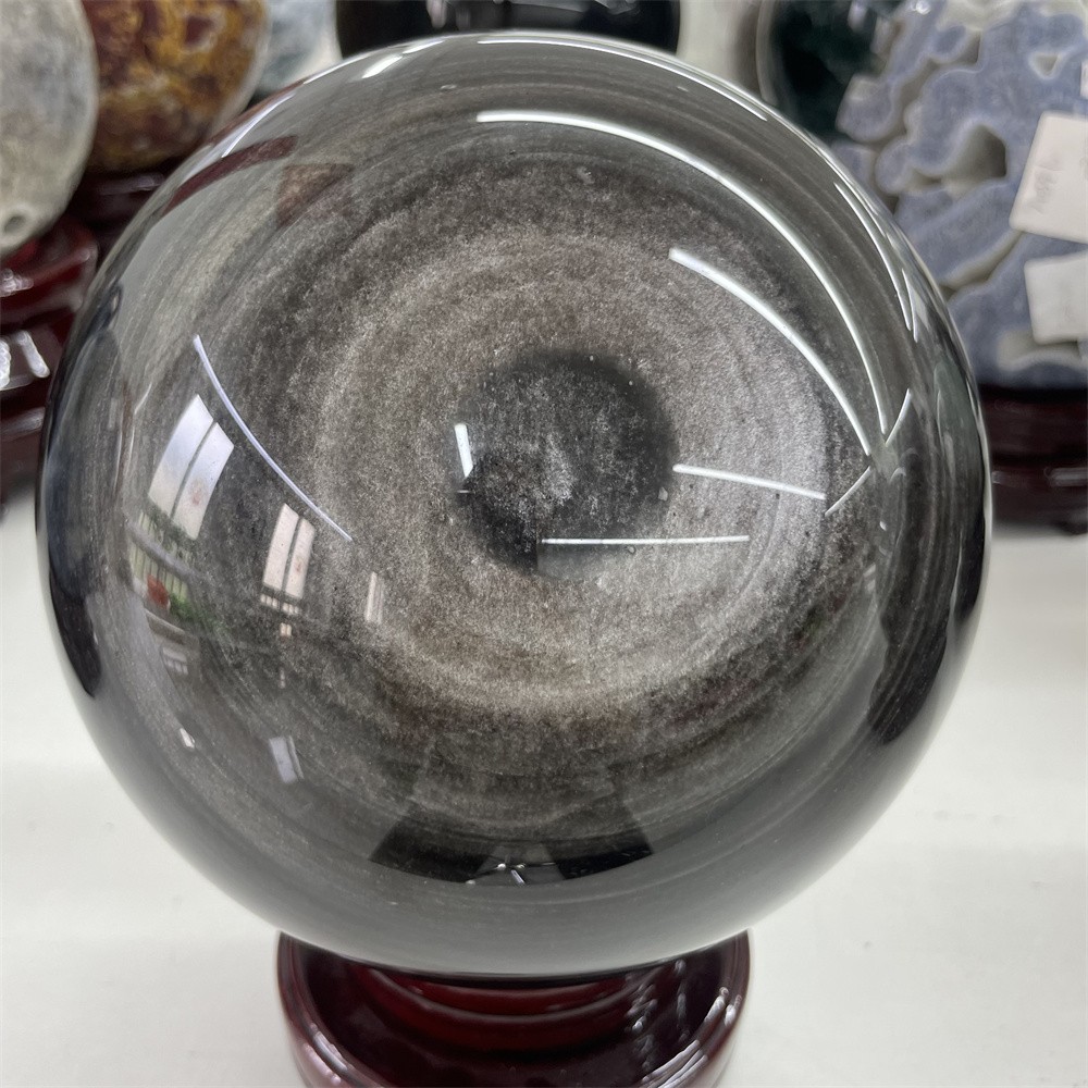 14LB 6.3″ Natural A++ Silver Obsidian Sphere Ball Crystal Quartz Energy Decor