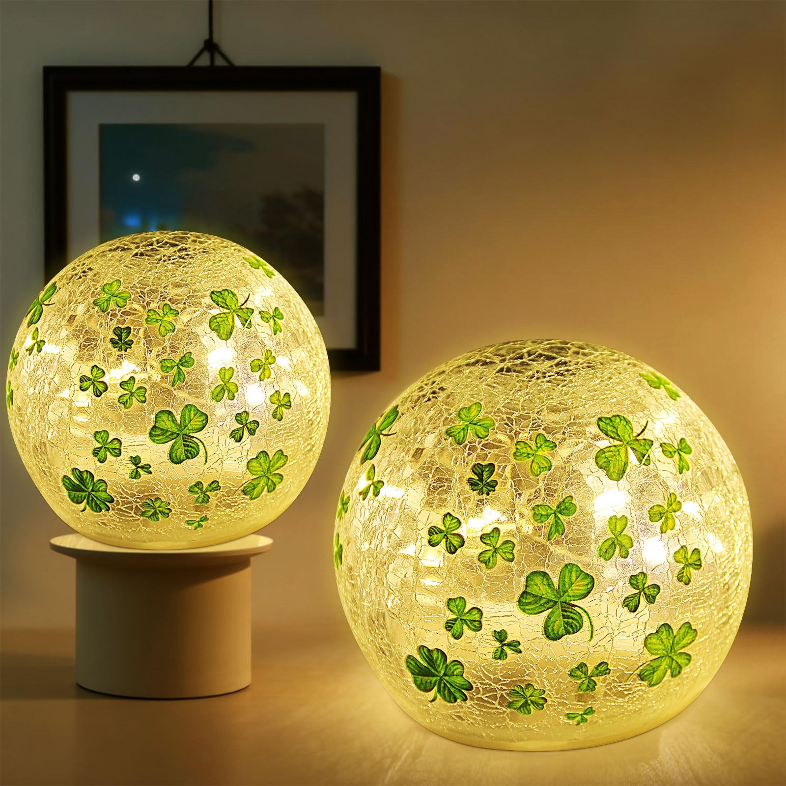 Lucky Mami St Patricks Day Decorations Lights, Lighted 2PCS3.93”, Clear
