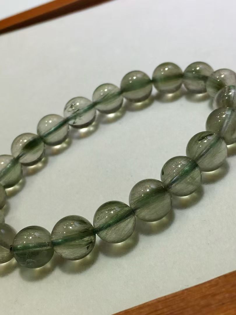 Natural rare Green Rutilated Quartz Big round Bracelet Adult Collectibles