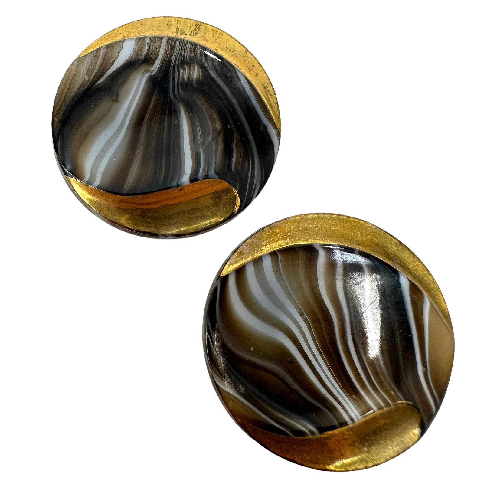 Vintage Concave Striped Worry Stone Set Of 2 And Interesting Flat Rock