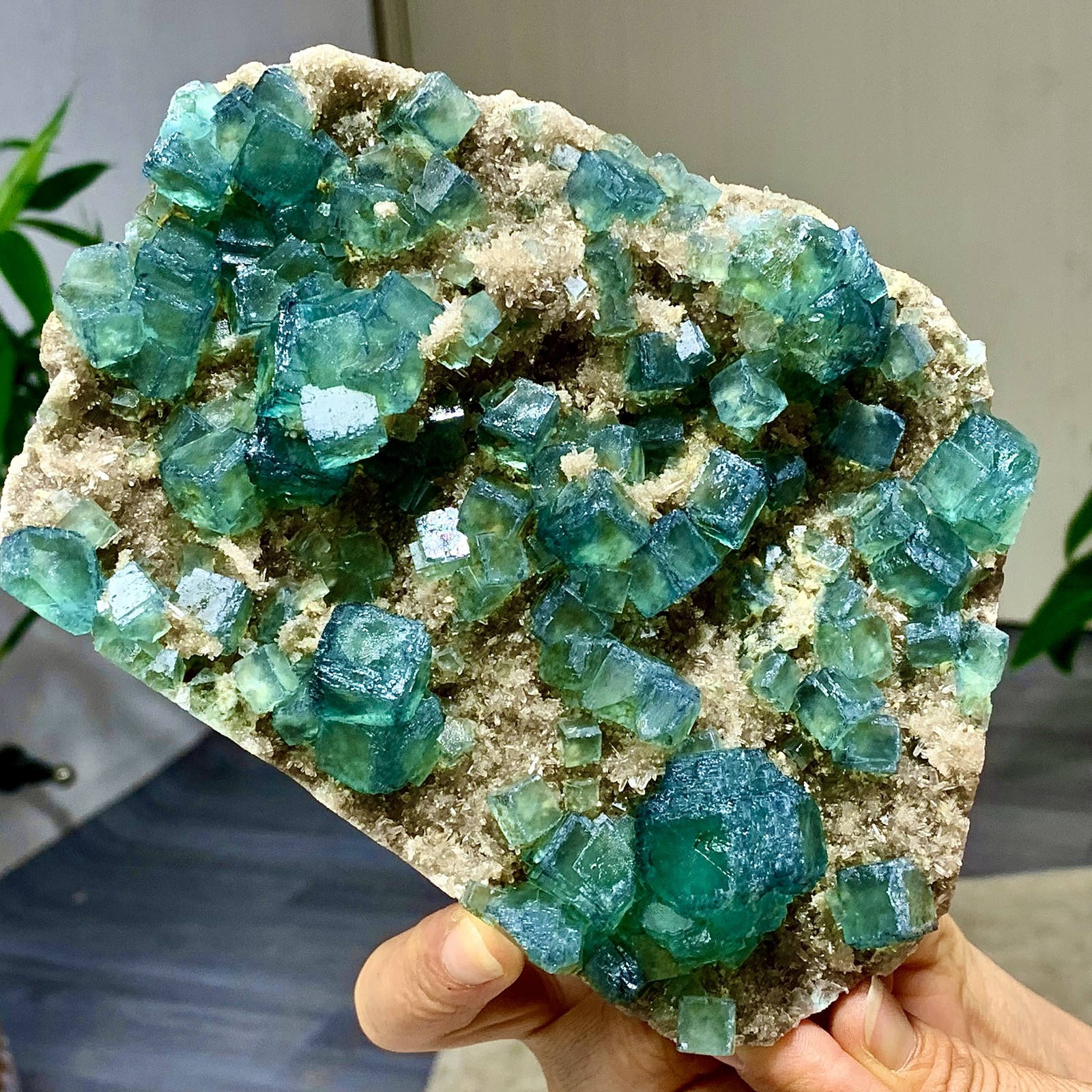 1.92LB Rare transparent green cubic fluorite mineral crystal sample/China