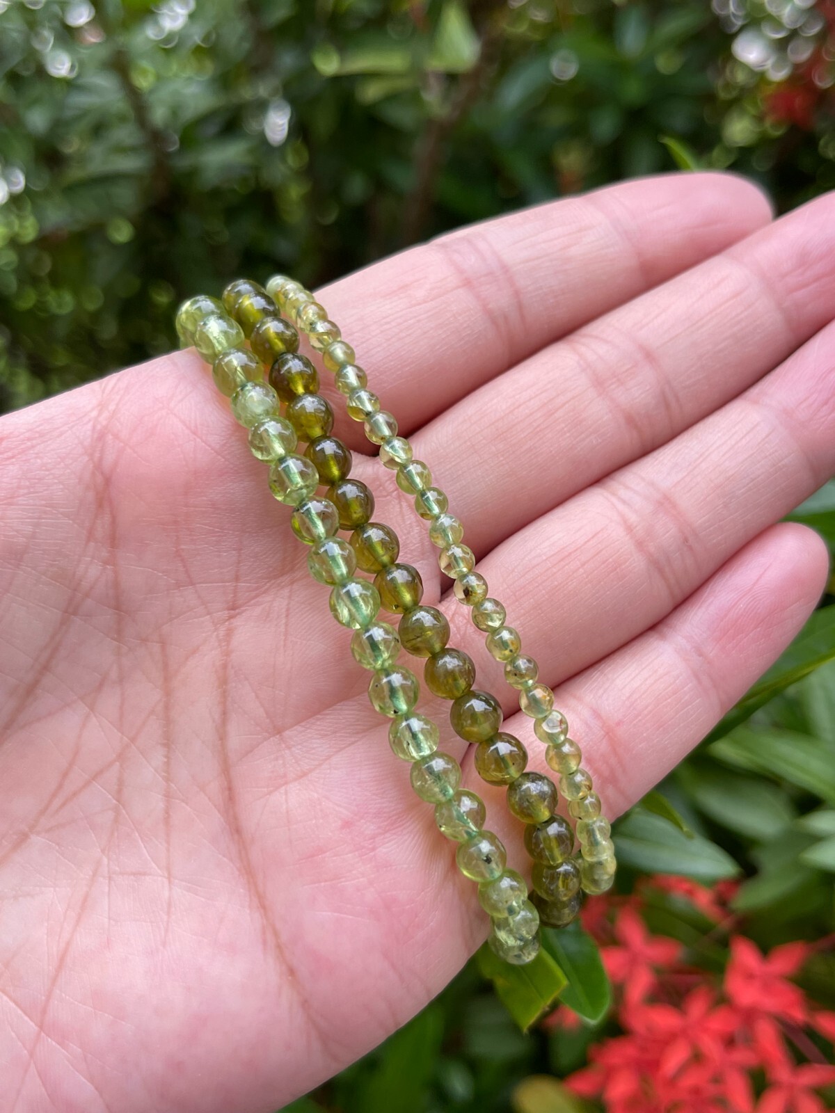 Grade A++ Peridot Crystal Bead Bracelet 4-6mm, Genuine Peridot Gemstone Bracelet