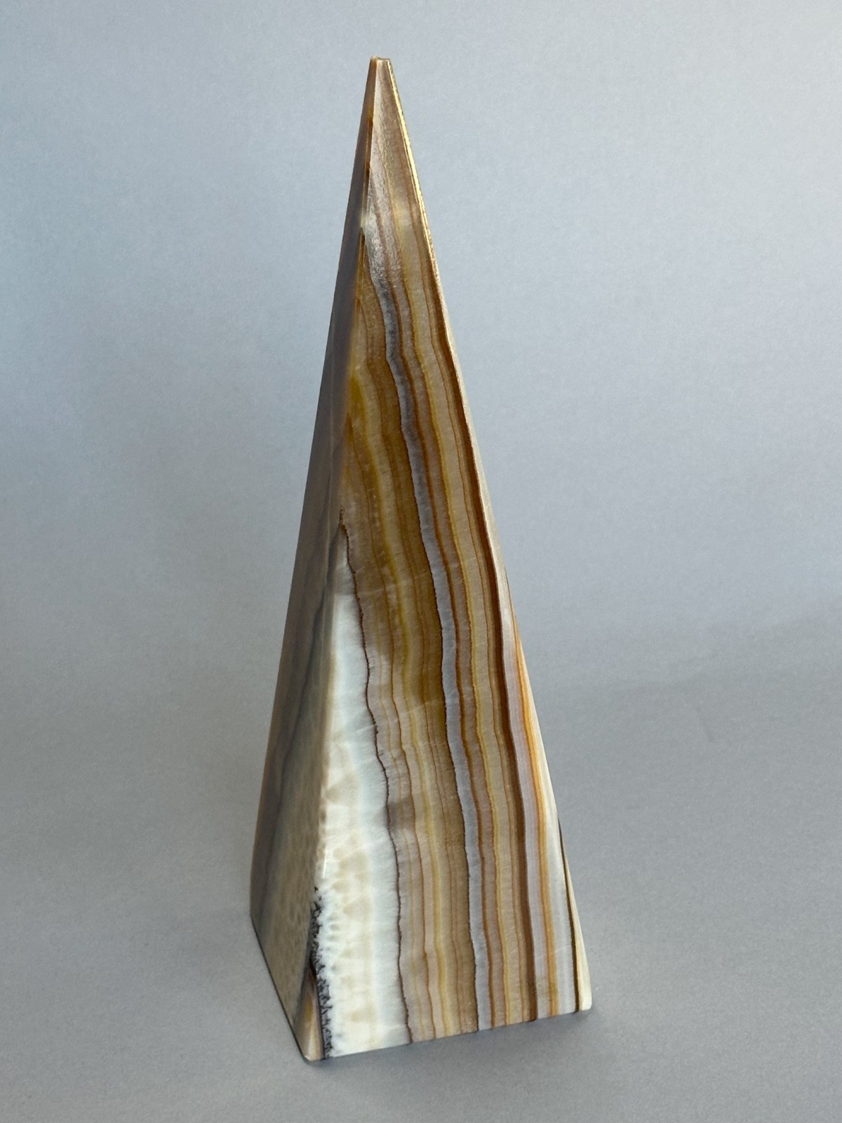 Stunning Rare 9 in. Banded Onyx/Calcite Obelisk Pyramid Stone