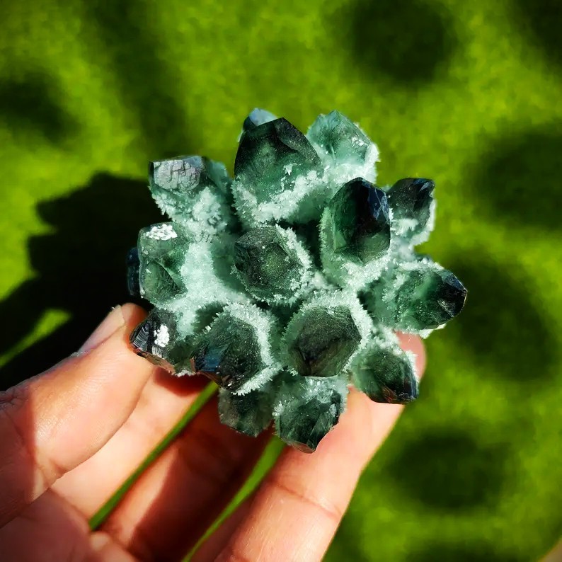 300-400G Raw Green Ghost Quartz Cluster Healing Rare Crystal Specimen Tower Gift