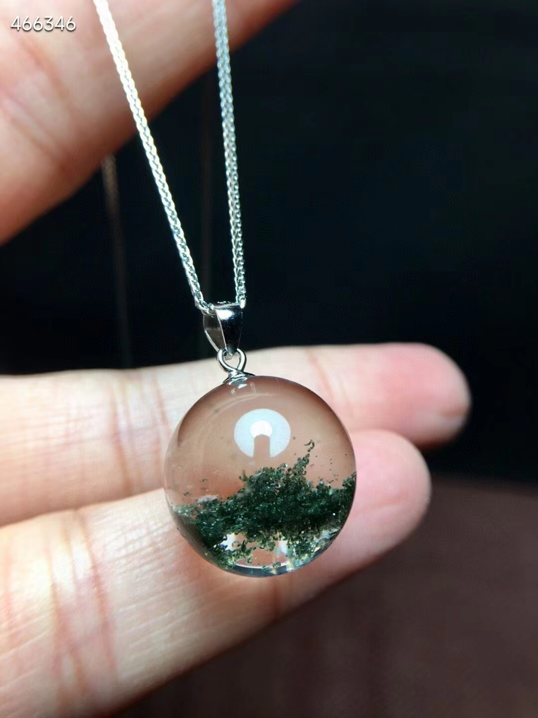AAAAA Natural Green Phantom Quart Crystal Pendant Sphere Round Beads Necklace